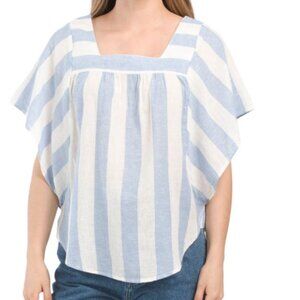 NWT BEACH LUNCH LOUNGE Linen Blend Woven Short Sleeve Yarn Dyed Top Size S